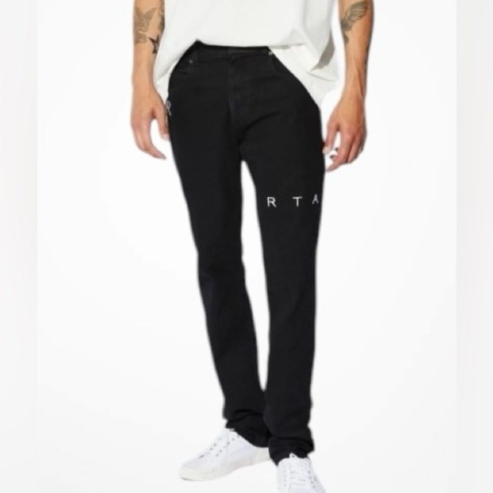 MEN’s RARE RTA Brand Graffiti slim black logo Jeans NWT size 28W x 32L $395